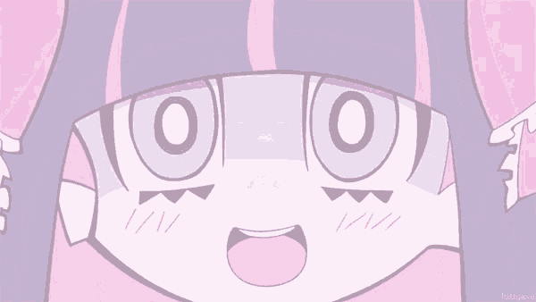 a cartoon girl with pink hearts in her eyes is smiling and looking at the camera .