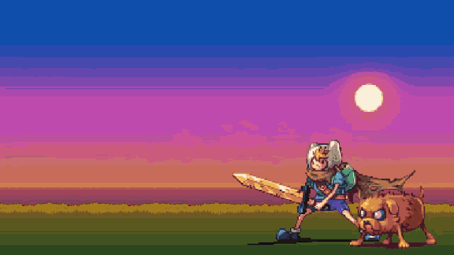 a pixel art illustration of finn and jake
