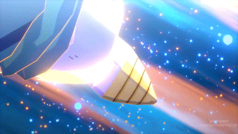 a cartoon character is flying through the air with a blue background