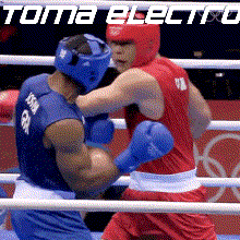 two boxers are fighting in a boxing ring with the words toma electro written above them