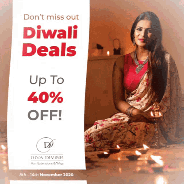 an advertisement for diva divine hair extensions and wigs for diwali deals