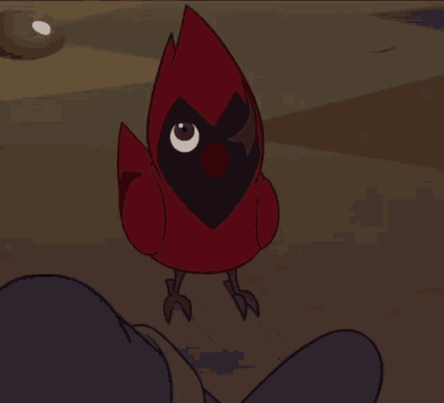 a cartoon of a red bird with a black beak