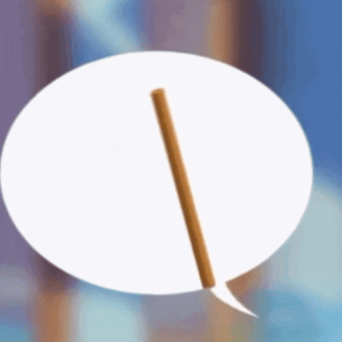 a white speech bubble with a wooden stick inside of it