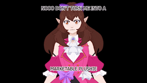 a cartoon of a girl with the words nooo do n't turn me into a marketable plushie