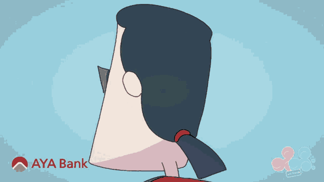 a cartoon of a man wearing sunglasses and a aya bank logo
