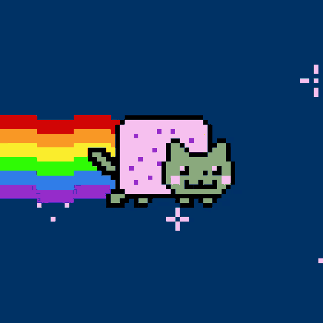 a pixel art of a cat with a rainbow coming out of its mouth