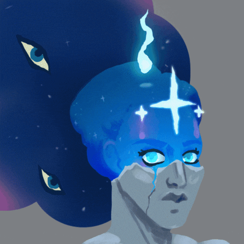 a drawing of a woman with blue hair and a star on her head