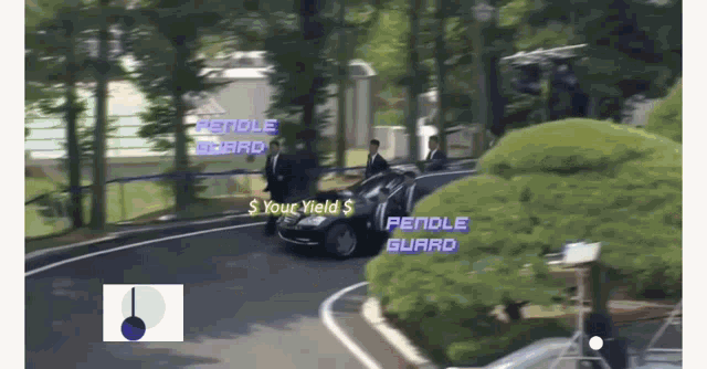 a car is driving down a road with the words pendle guard on the bottom right