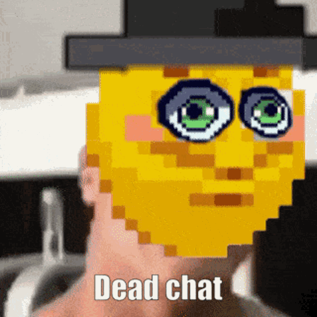 a pixelated smiley face with a hat and the words dead chat