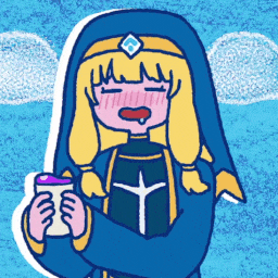 a cartoon drawing of a nun with a cross on her outfit