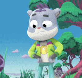a cartoon character with a purple mohawk and a rainbow jacket