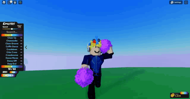 a person in a video game holding purple pom poms with a crown on their head