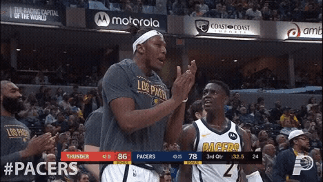 a basketball game between the pacers and the thunder is being played