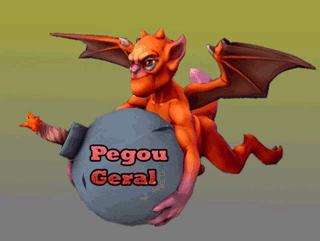 a cartoon of a dragon holding a bomb that says pegou geral on it