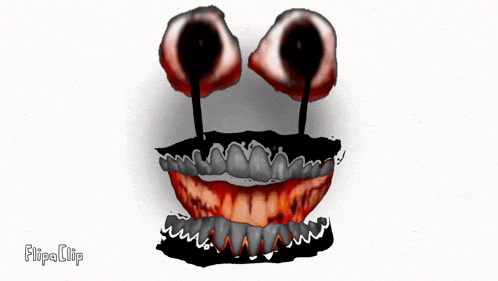 a cartoon drawing of a monster with blood dripping from its eyes and teeth