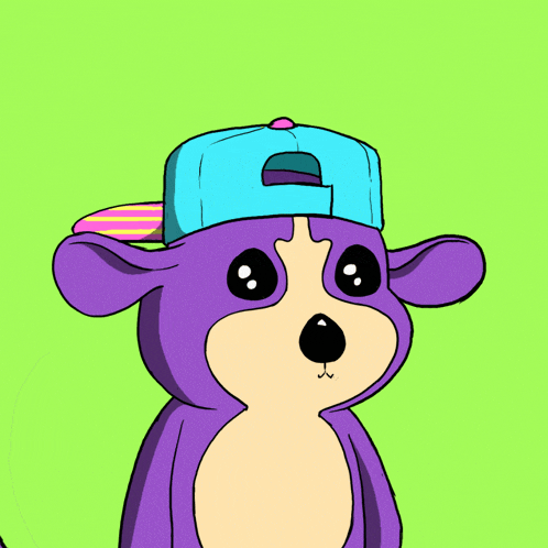 a purple cartoon dog wearing a blue hat with the letter g on it