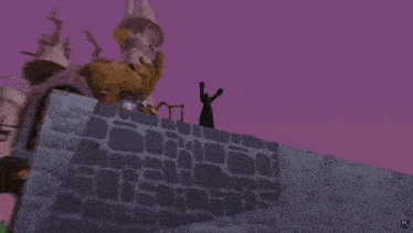 a group of hooded figures are standing in front of a castle in a video game