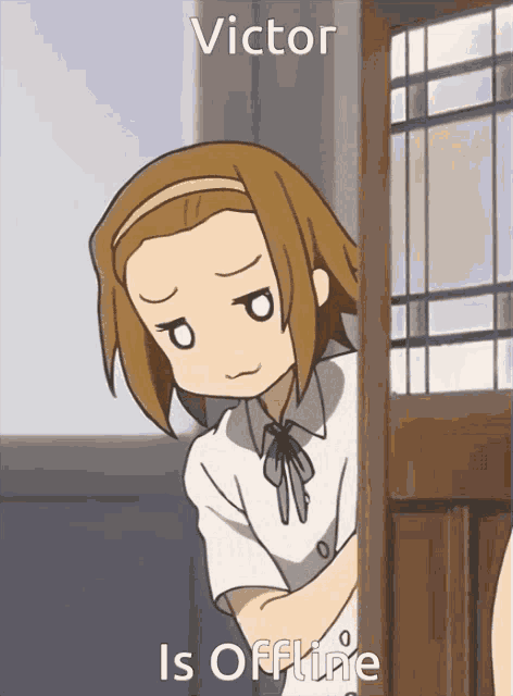 a cartoon of a girl with victor is offline written below her