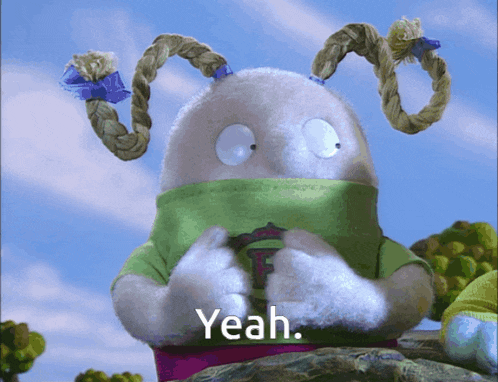 a stuffed animal says yeah in a cartoon