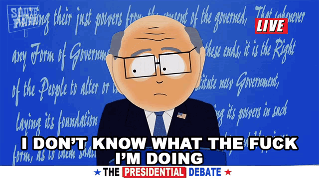a poster for the presidential debate with a cartoon of a man