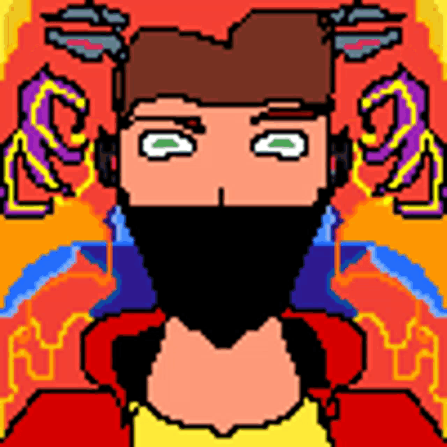 a pixel art drawing of a man with a beard and headphones
