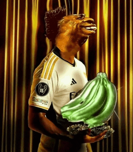 a soccer player with the number 15 on his jersey holding a banana