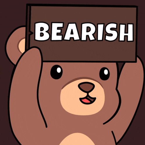 a teddy bear is holding up a sign that says bearish