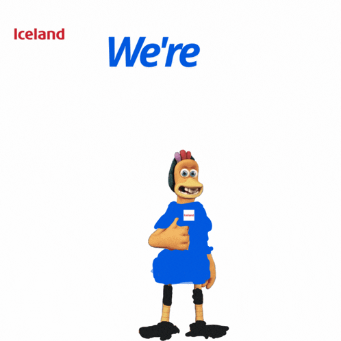 an advertisement for molly chicken run in iceland with a cartoon character