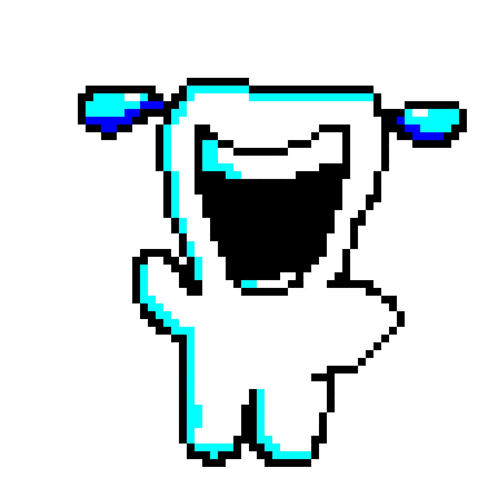 a pixel art of a tooth with tears coming out of it 's eyes .