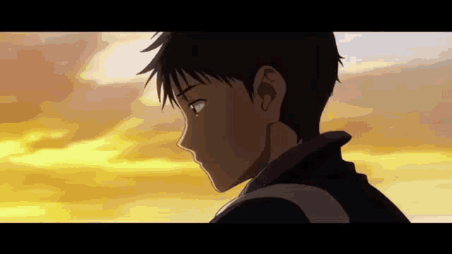 a young man is standing in front of a sunset .