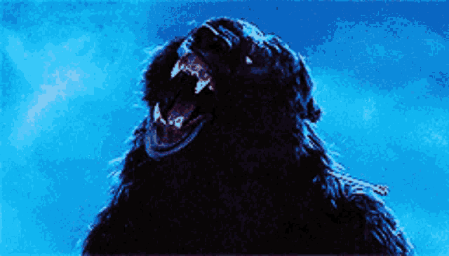 a close up of a monster with its mouth open in the dark