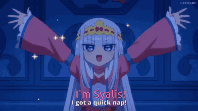 a girl with a crown on her head says i 'm syalis