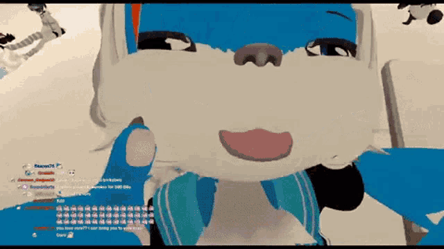 a close up of a cartoon character 's face with a few lines of text visible