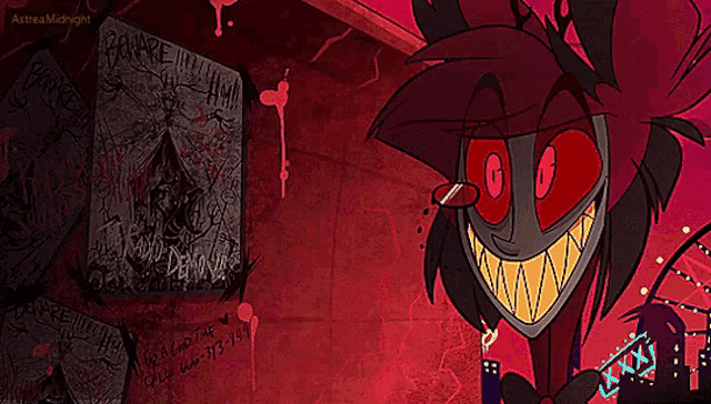 a cartoon drawing of a monster with red eyes