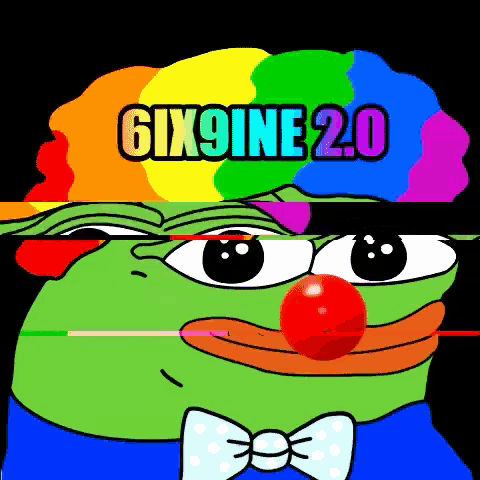 a cartoon frog with a clown nose and the words six9ine 2.0
