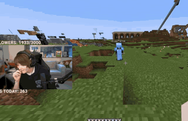 a man is playing a video game called minecraft and has a viewer count of 1933/3000
