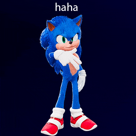a picture of sonic the hedgehog with a caption that says " haha "