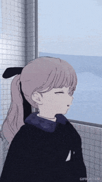 a gif from gifrun.com shows a girl looking out a window with her eyes closed