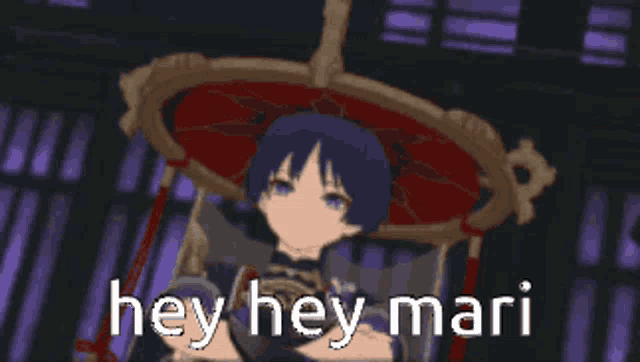 a cartoon character is sitting in a chair with the words hey hey mari written below him