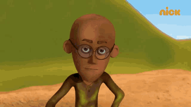 a cartoon character with glasses and a nick logo on the bottom right