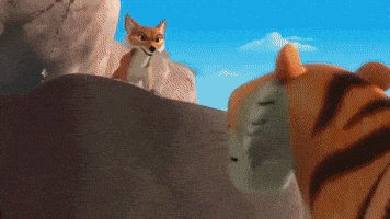a fox and a tiger are standing next to each other on a hill