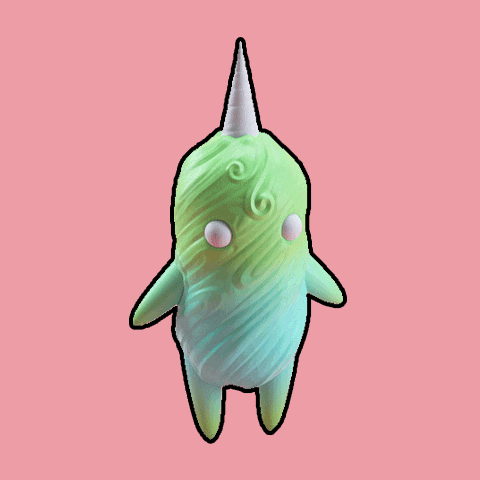 a green and blue unicorn with a white horn