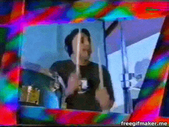 a man playing drums in a colorful frame with the words freegifmaker.me below him