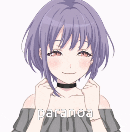 a girl with purple hair has the word paranoa written on her face