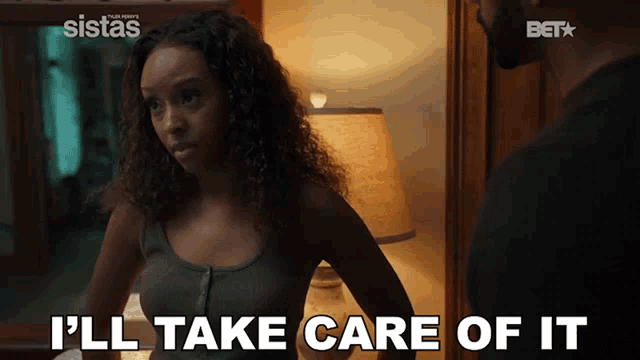 a woman says i 'll take care of it while standing next to a man