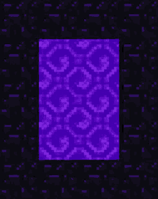 a purple square with a pattern on it is surrounded by black squares .