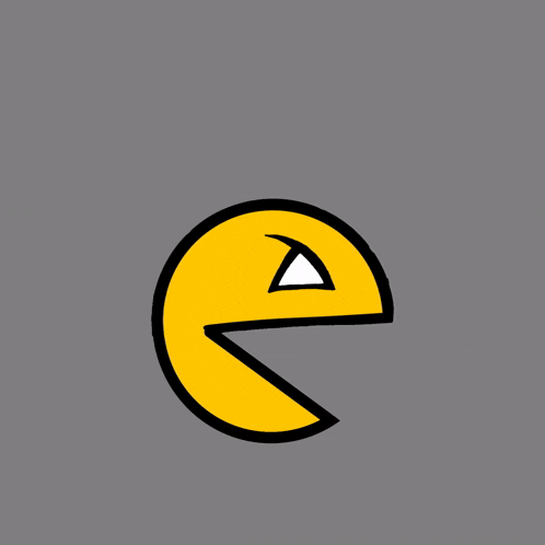 a cartoon drawing of a yellow pac man with a white eye