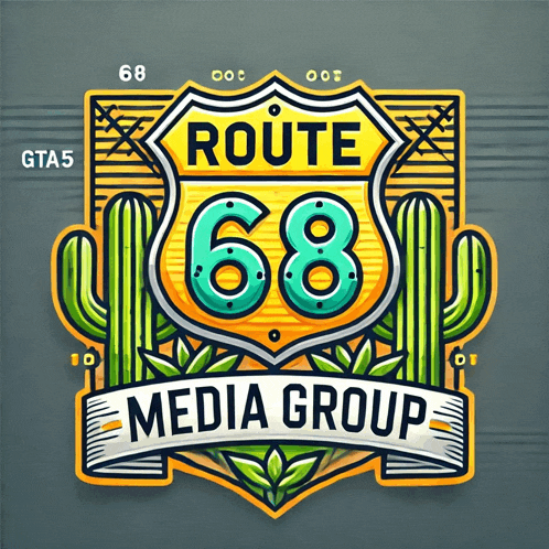 a logo for the route 68 media group with cactus