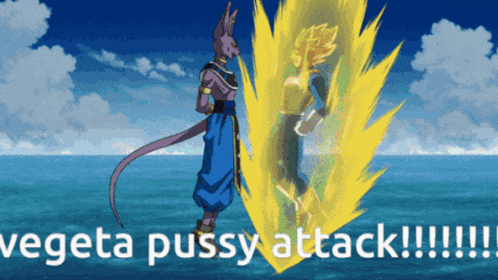 a picture of a cartoon character with the words " vegeta pussy attack "