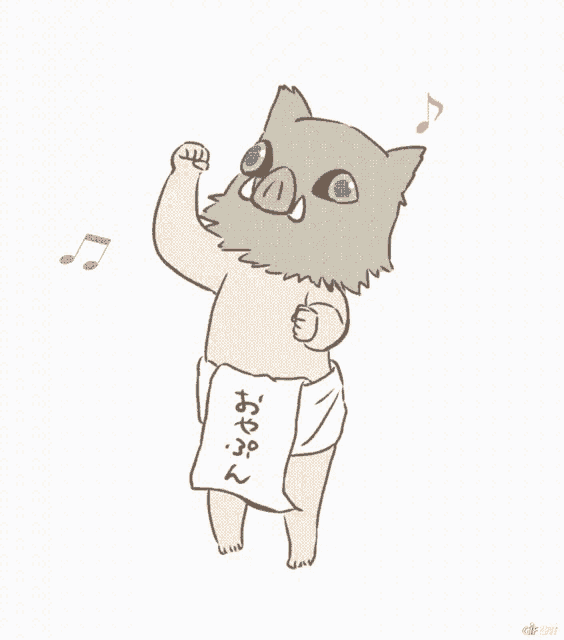 a cartoon drawing of a pig with a towel around his waist